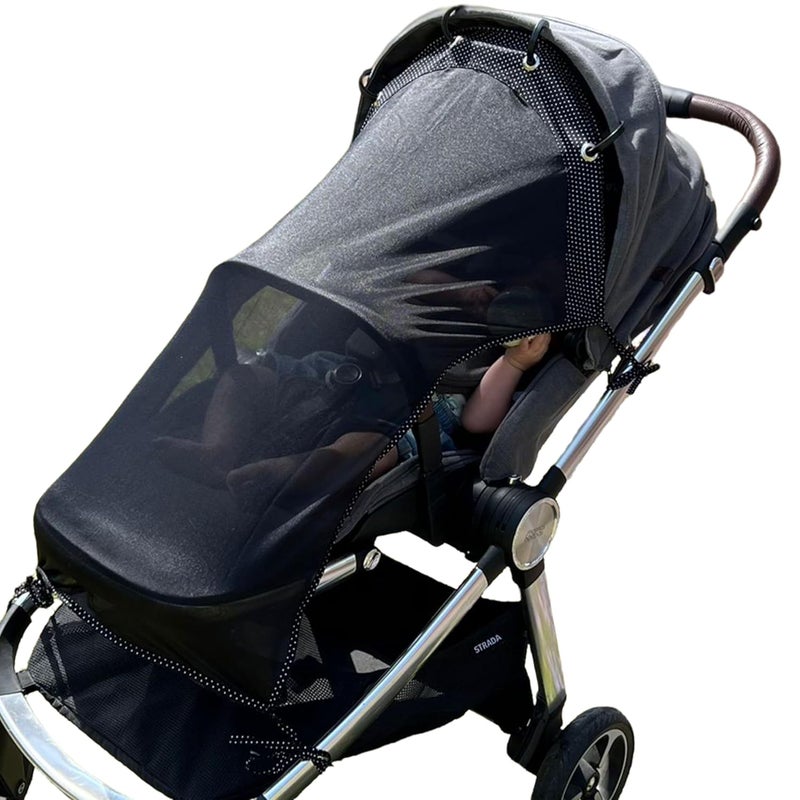 IntiMom Stroller Sun Shade - Universal UV Protection Cover for Strollers Sunshade with See Through, Clip-On Sun Blocker, Sun Shield for Baby, Breathable Adjustable Fit, Full Coverage, Large - Image 1